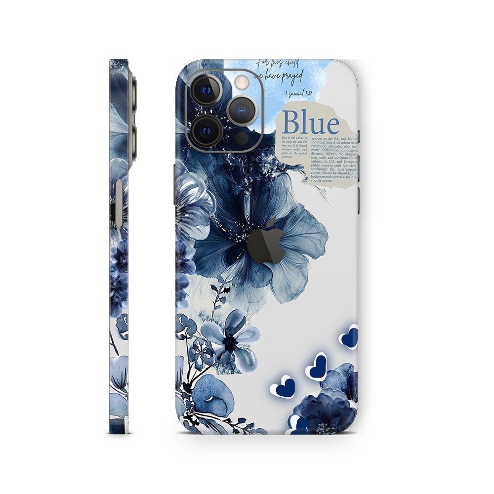 iphone skin with aesthetic blue floral design