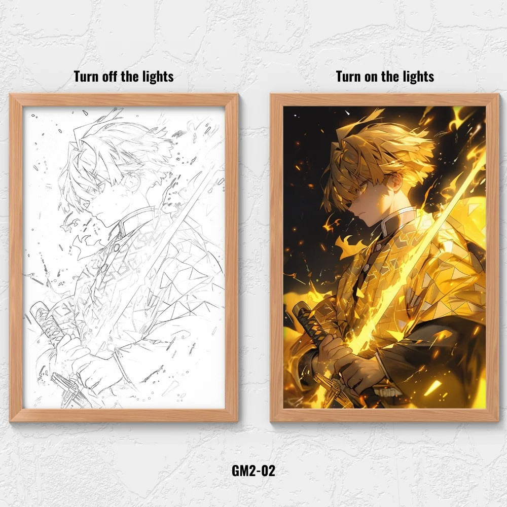 LED anime Demon killer light painting rechargeable photo wooden photo frame - Color 3 - Gadget