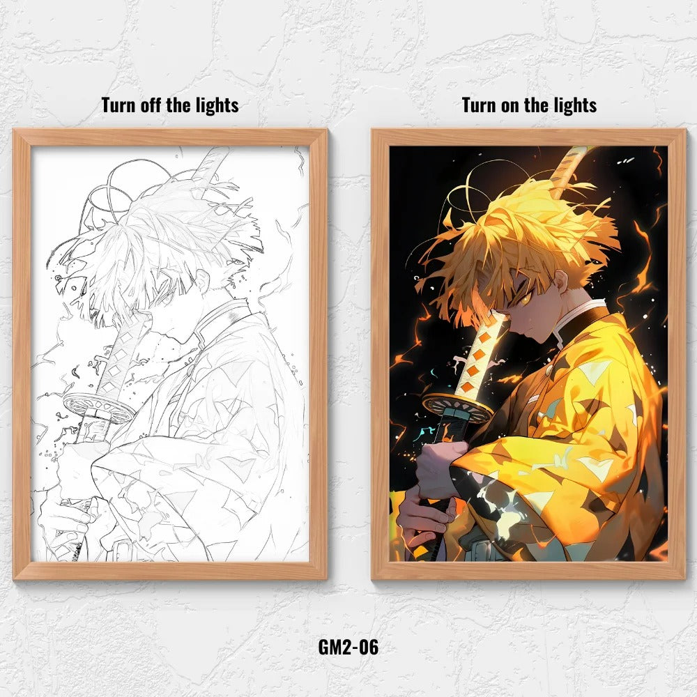 LED anime Demon killer light painting rechargeable photo wooden photo frame - Color 2 - Gadget