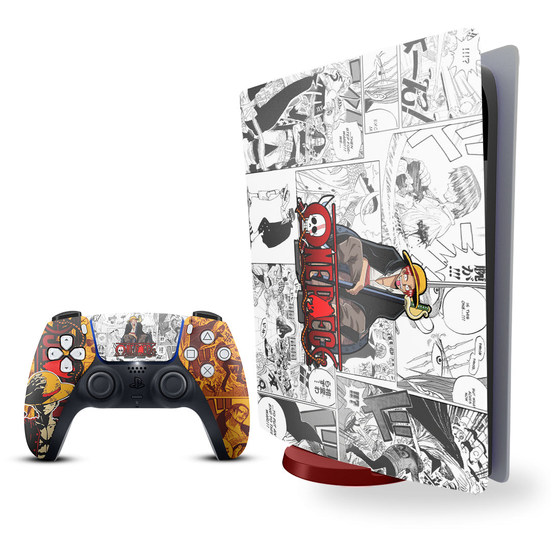 Ps5 skin - One piece manga luffy design on console and controller 