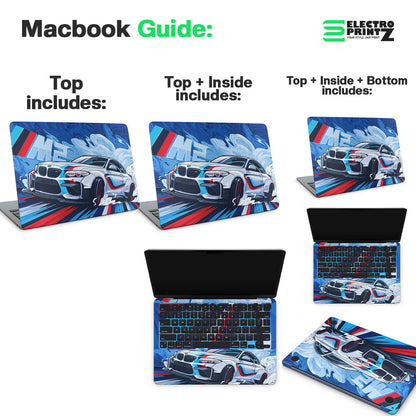 Laptop skins with car design on a white background, featuring Electro Printz branding.