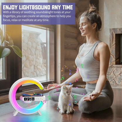 Multifunction Wireless Charger Pad Stand Speaker TF RGB Night Light 15W Fast Charging Station - Gadget