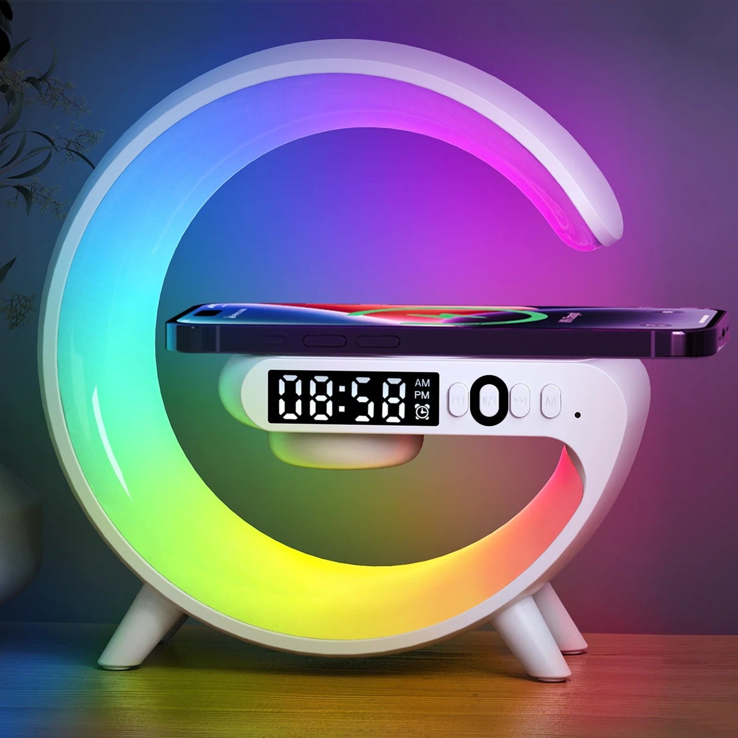 Multifunction Wireless Charger Pad Stand Speaker TF RGB Night Light 15W Fast Charging Station - Gadget