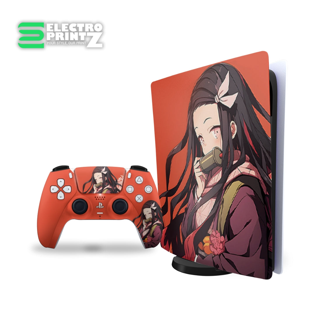 ps5 skins -  demon slayer nezuko kamado design on console and controller