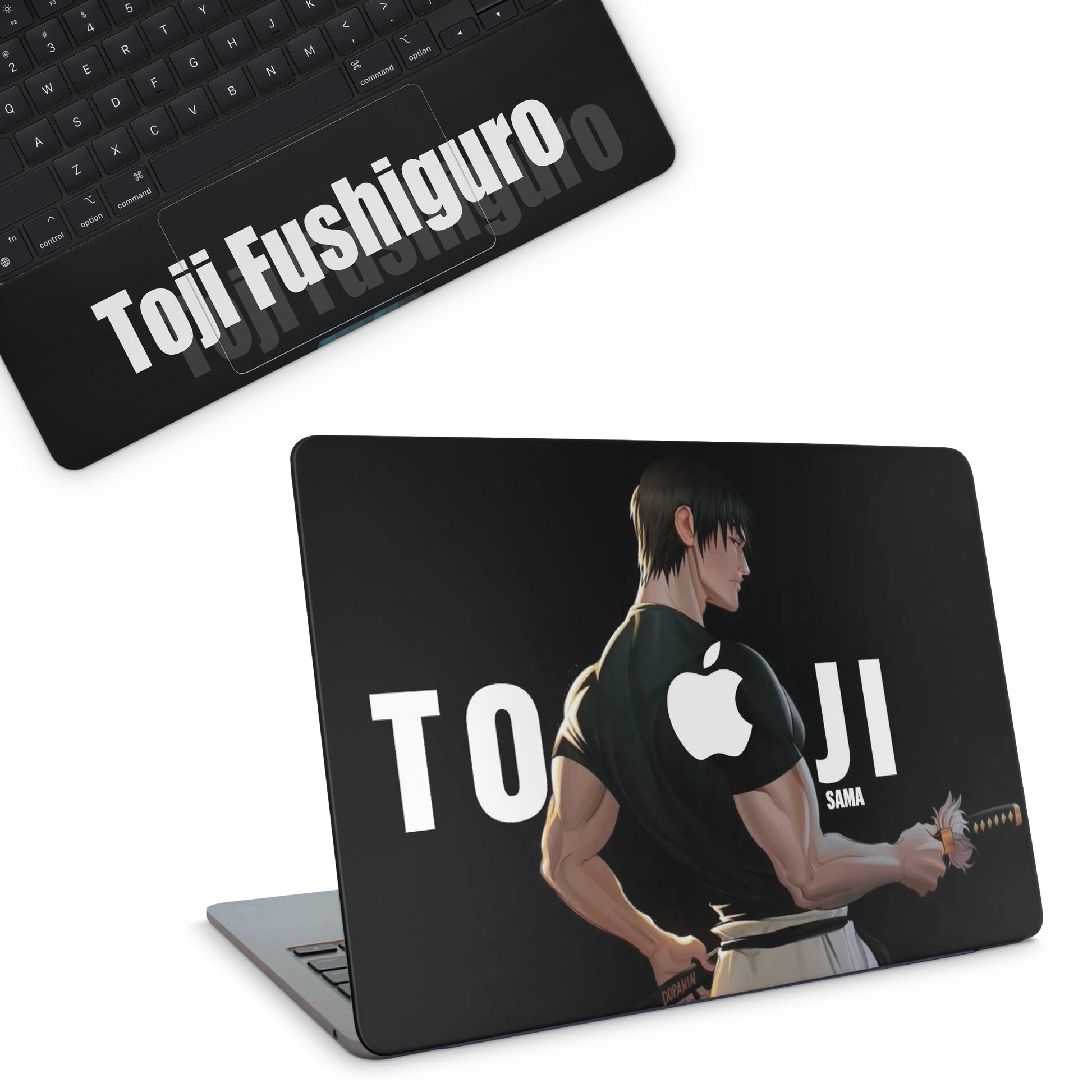 Macbook skin with jujustu kaisen toji fushiguro design on top