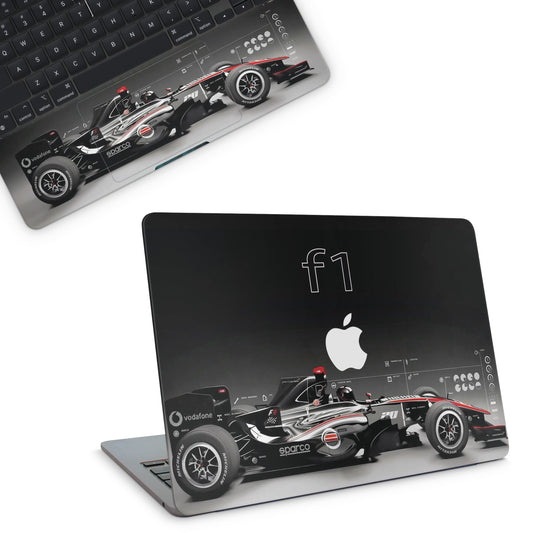Macbook skin with formula 1 car design on top