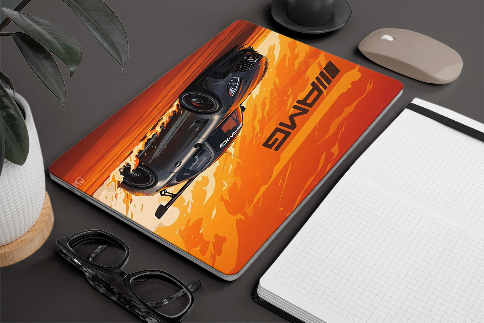 Laptop Skin - Mercedes AMG Design with orange background 