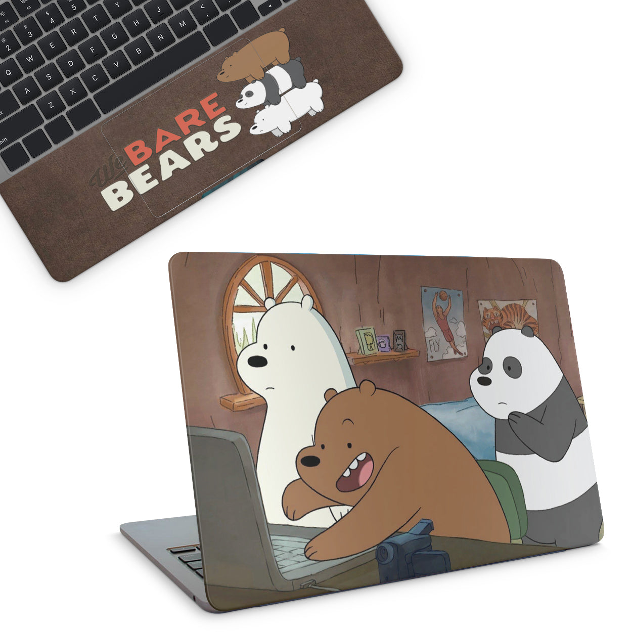 laptop skin with we bare bear cartoon design