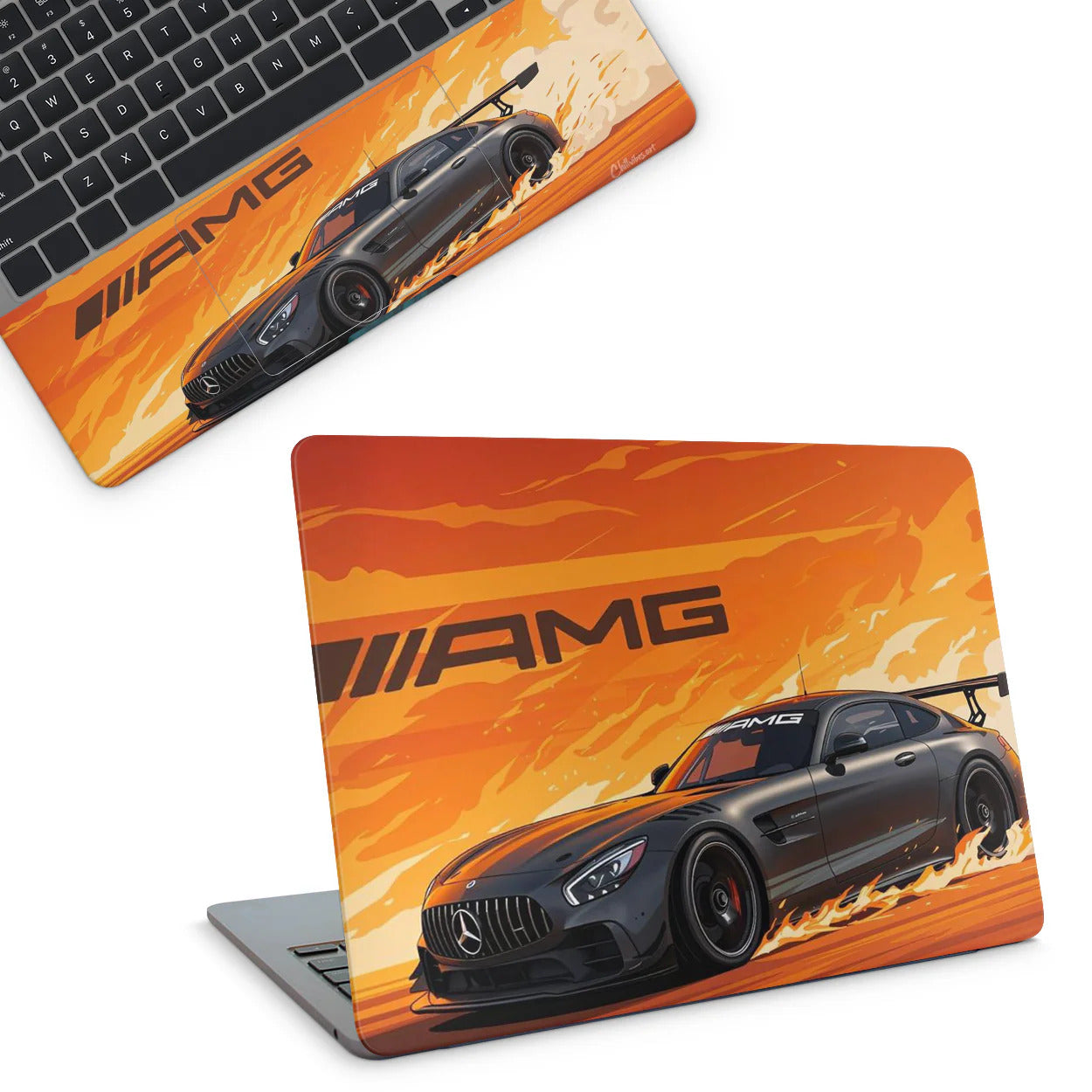 laptop skin with mercedes design on top part
