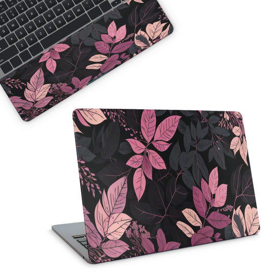 Laptop skin with pink and purple leaf pattern 