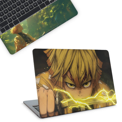 Laptop skin with demon slayer zenitsu design on top
