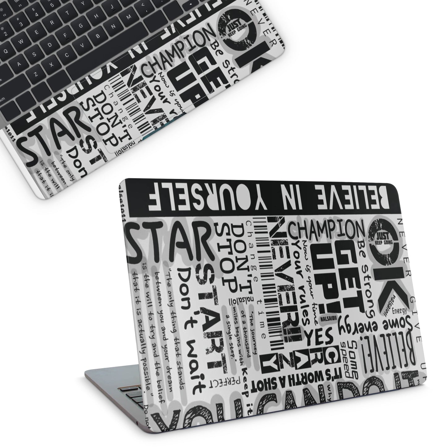 laptop skins with white motivational quotes design