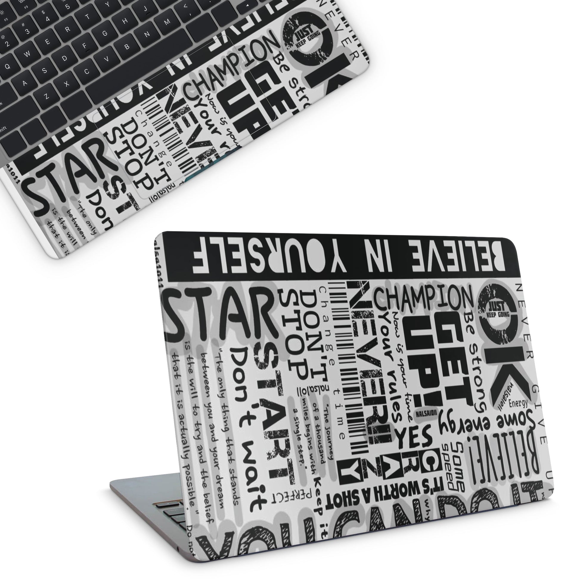 laptop skins with white motivational quotes design