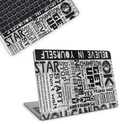 laptop skins with white motivational quotes design