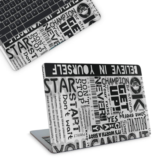 laptop skins with white motivational quotes design
