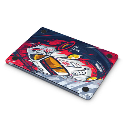 Macbook Skin with a Porsche-themed design on bottom