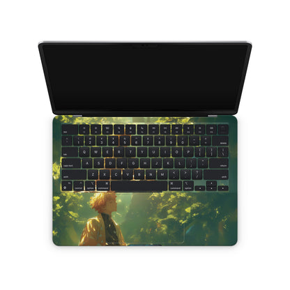 Macbook skin with demon slayer zenitsu design on keyboard