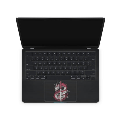 Macbook Skin - a dragon and sword design on a black background (inside)