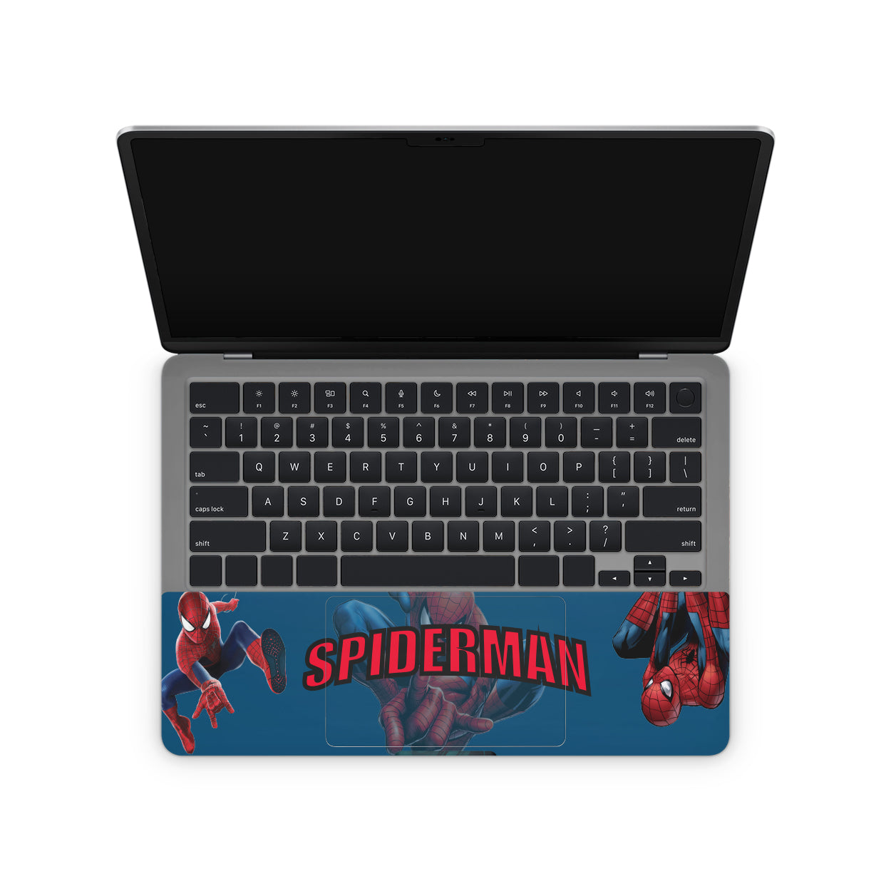 Laptop with Spider-Man design on the keyboard area