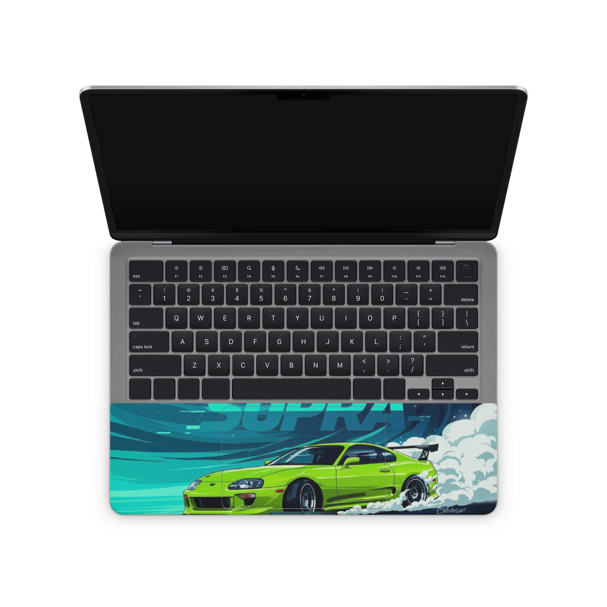 laptop skins with supra car design on touchpad area