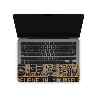 Laptop skin - a motivational text design on a brown background (inside)