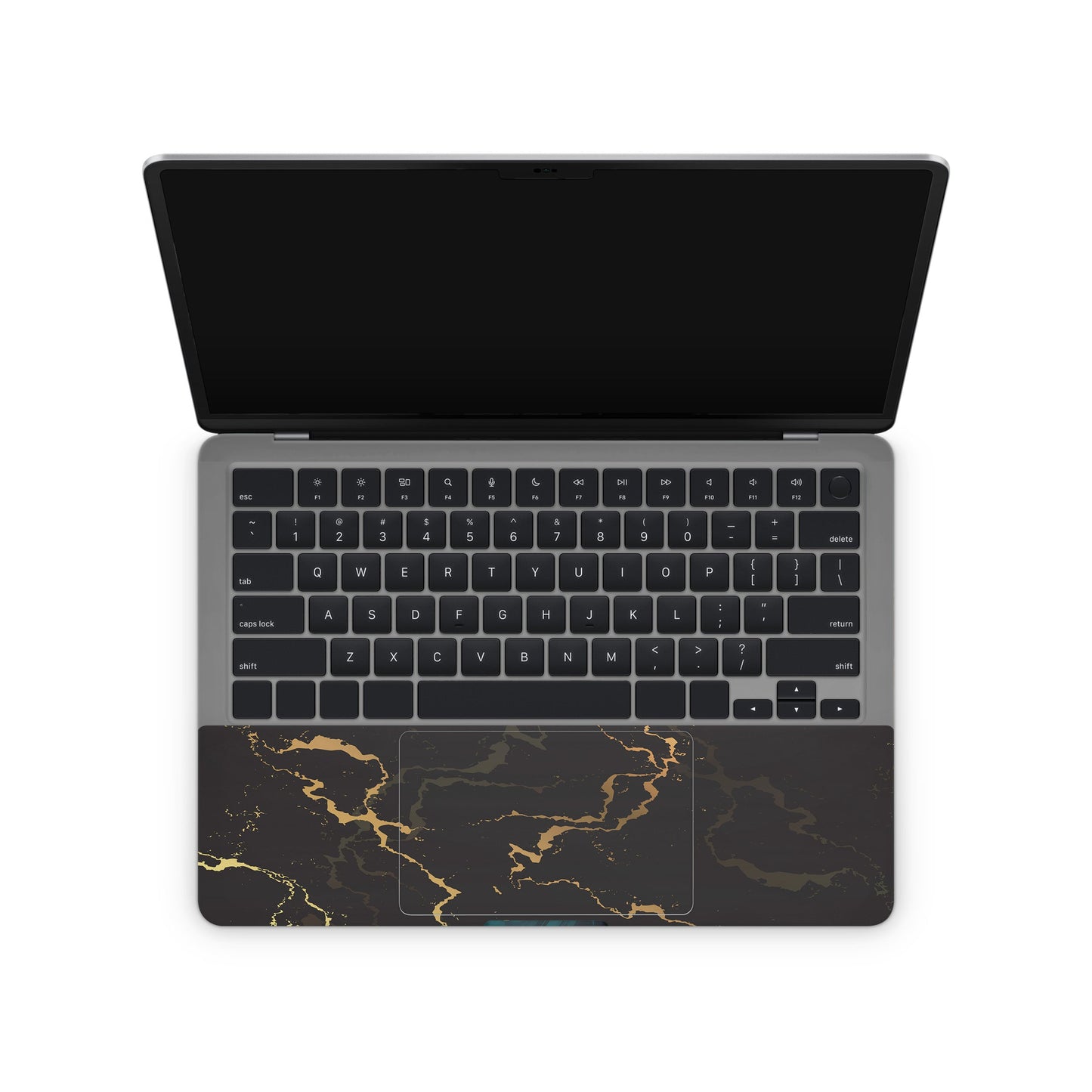 Laptop skins - black and gold marble design on a black background (inside)