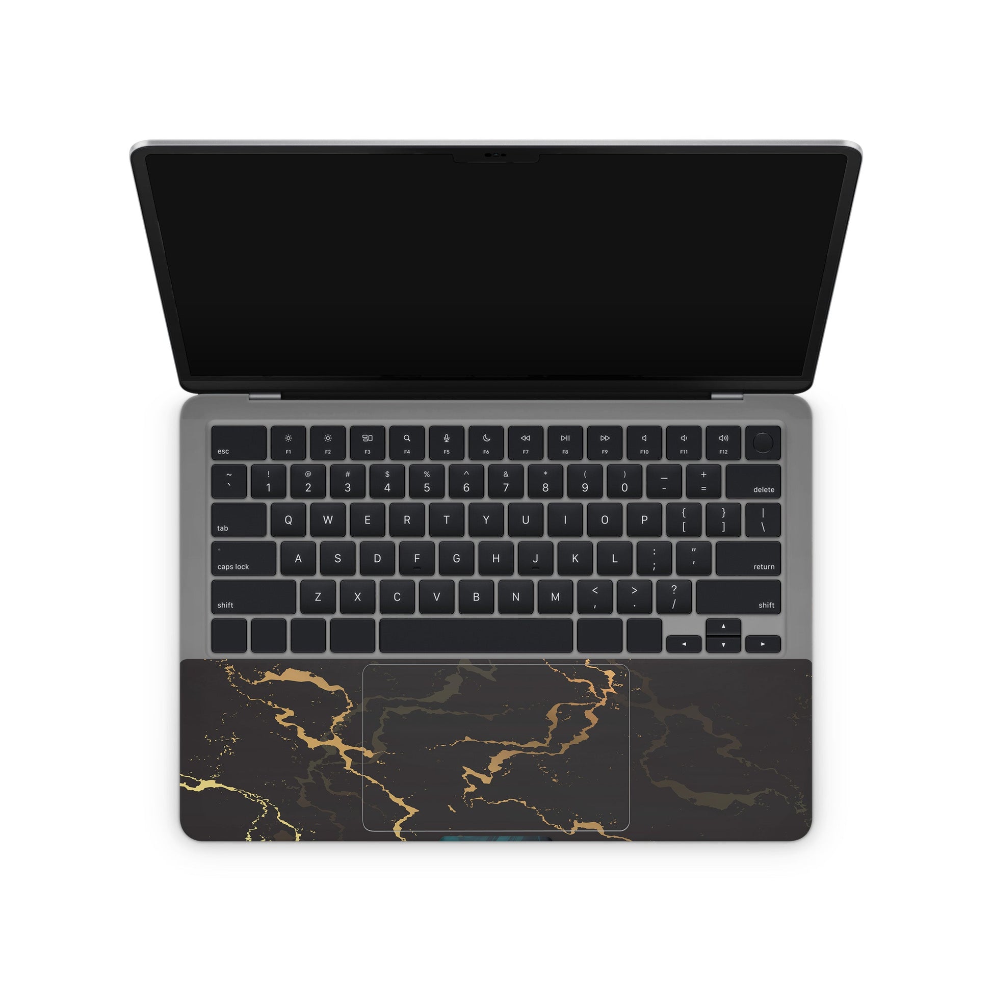 Laptop skins - black and gold marble design on a black background (inside)