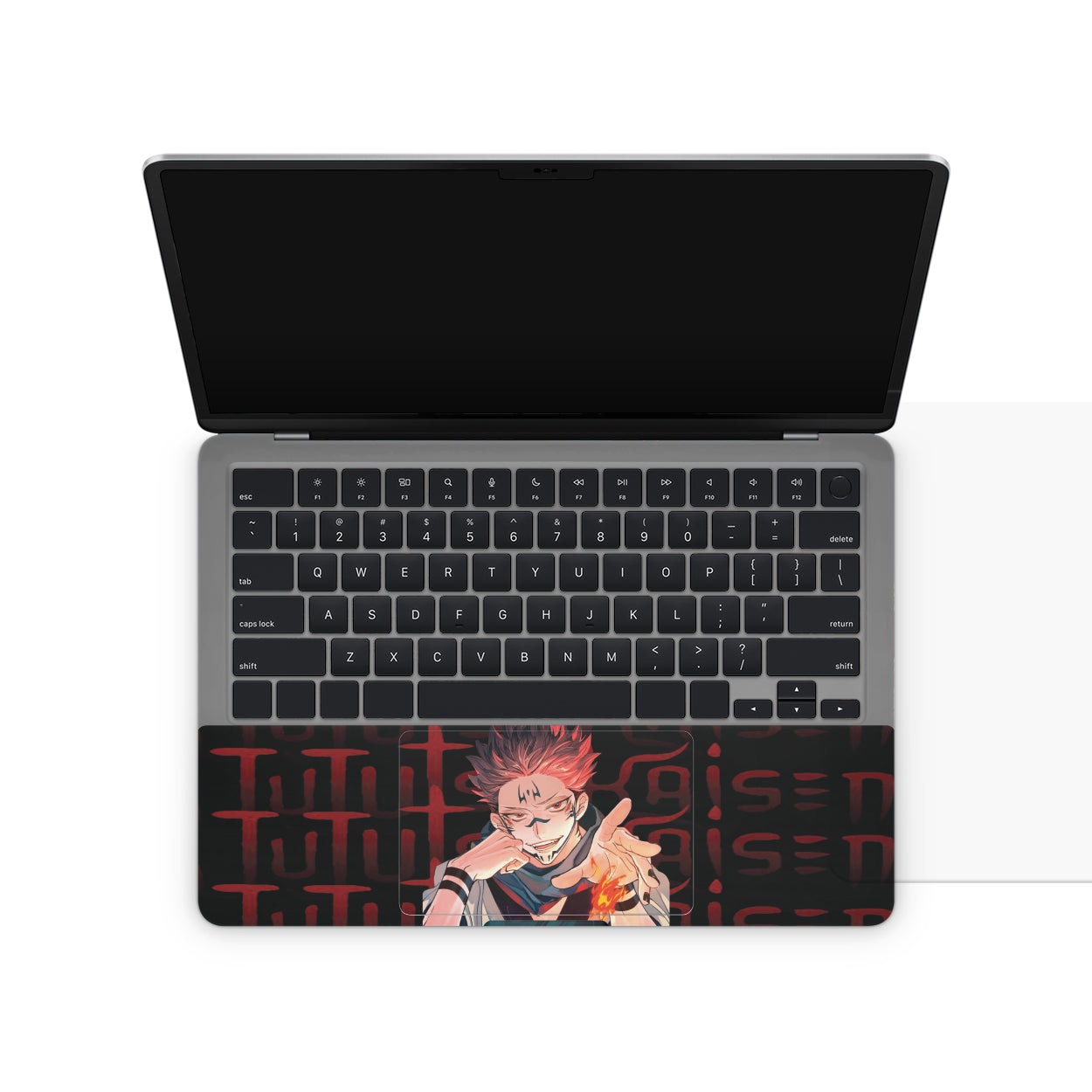 Laptop skin with jujutsu kaisen sukuna on the touchpad area