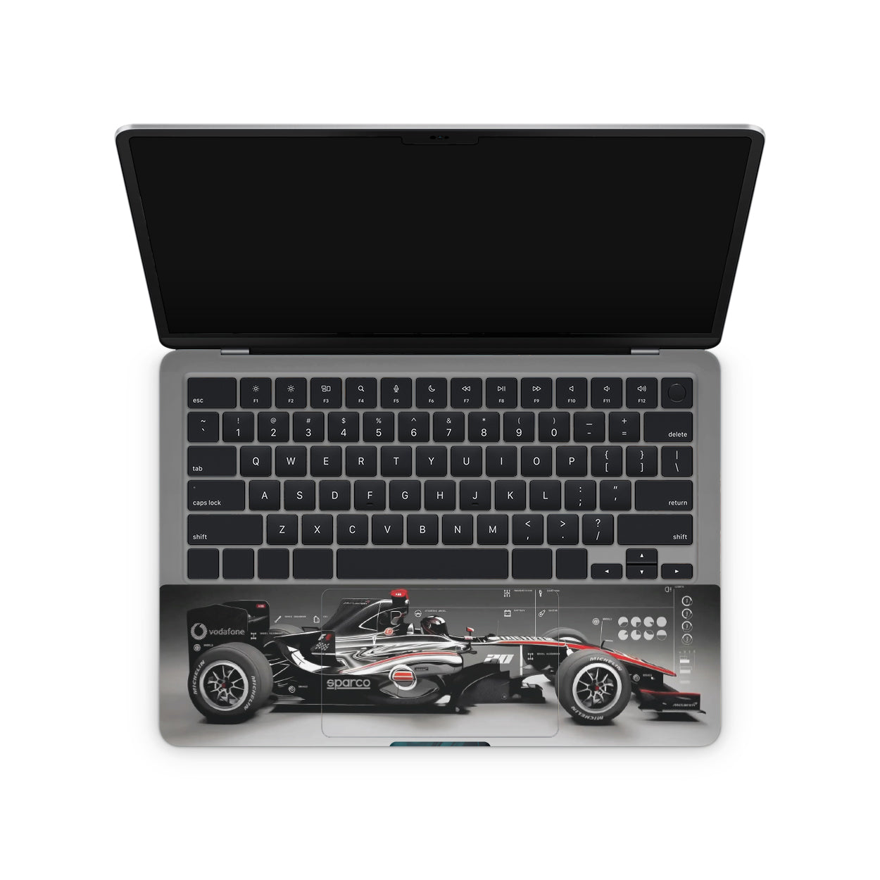 Laptop Skin with F1 Formula 1 car design on keyboard