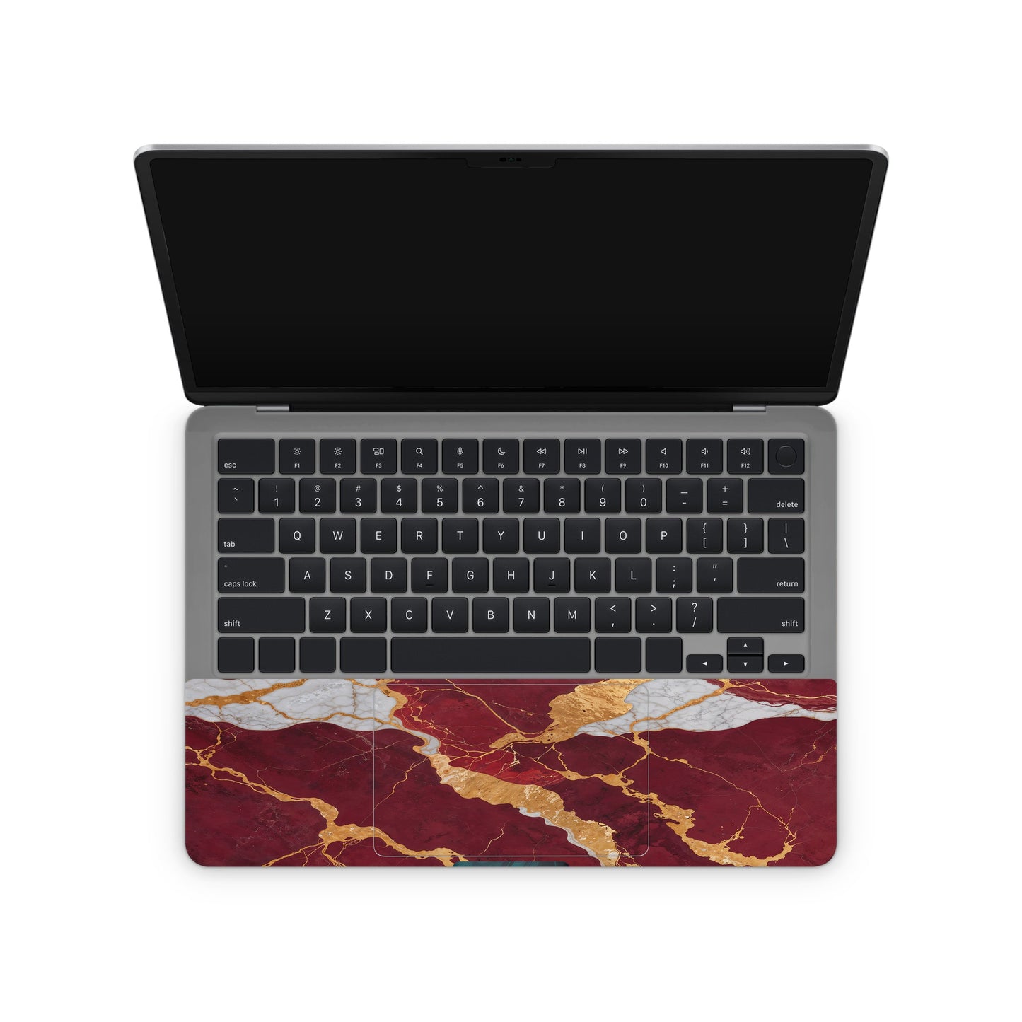 laptop skin with red marble texture design on touchpad area