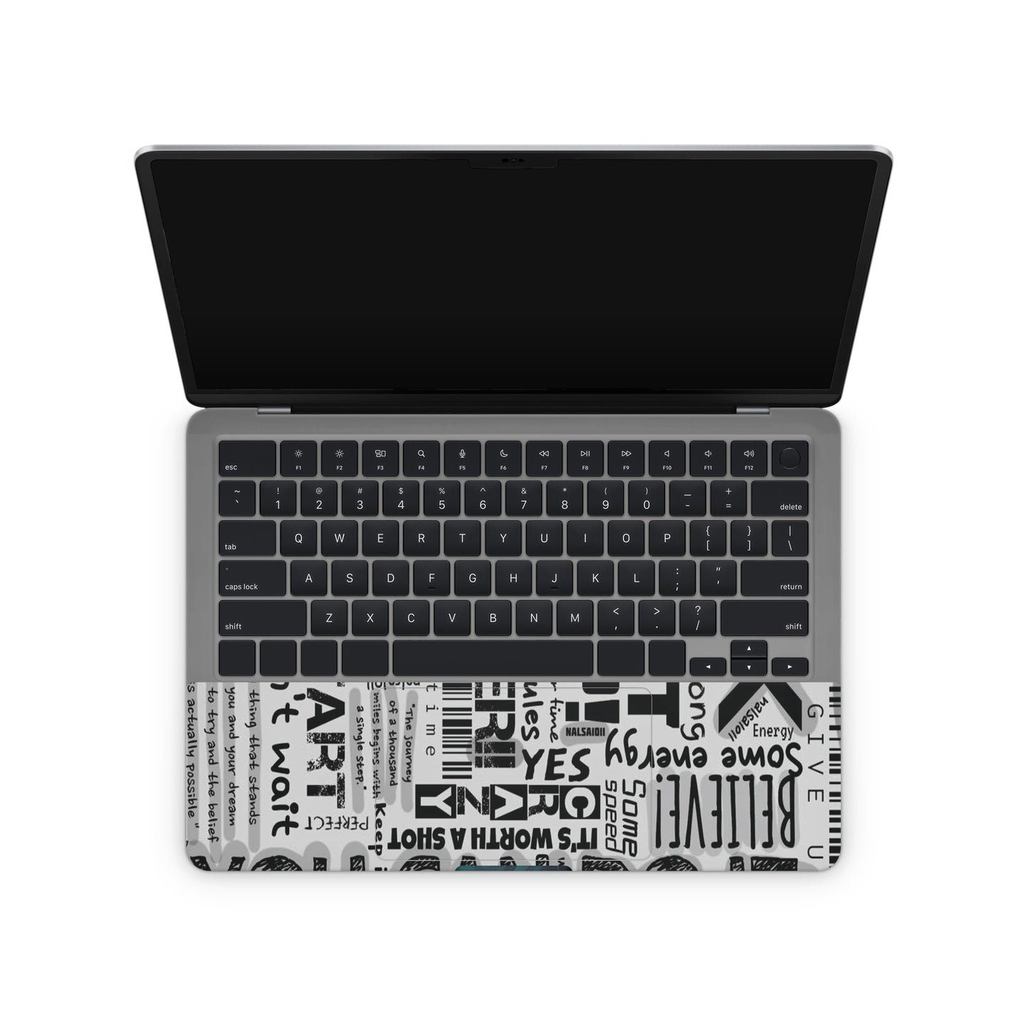 laptop skins with white motivational quotes design on touchpad area