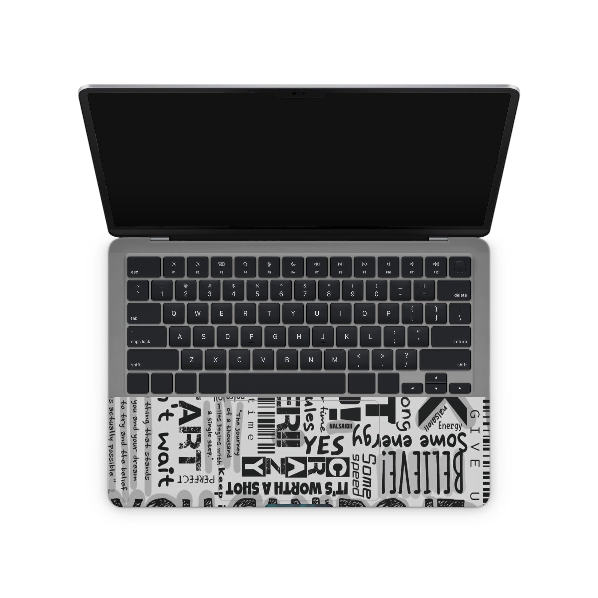 laptop skins with white motivational quotes design on touchpad area