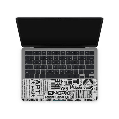 laptop skins with white motivational quotes design on touchpad area