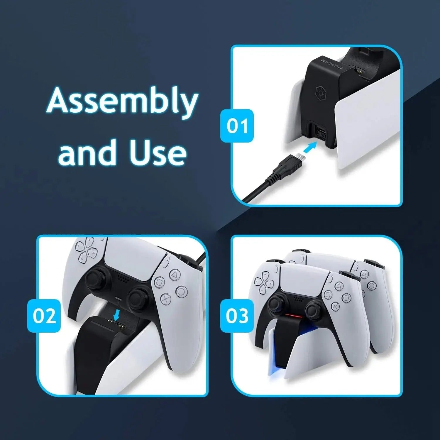 Ps5 Controller Charging Station with Dual Fast Charger Dock for PS5 DualSense Wireless Controller with LED Charging