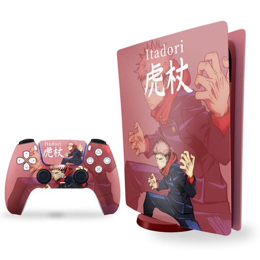 ps5 skin - jujutsu kaisen itadori pink design on console and controller