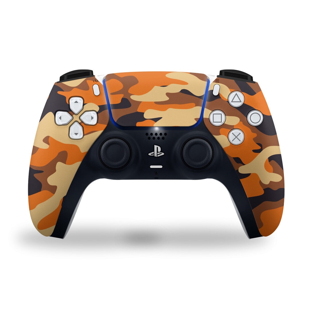 PS5 Orange Military Camouflag Controller Skin 2x - controller skins