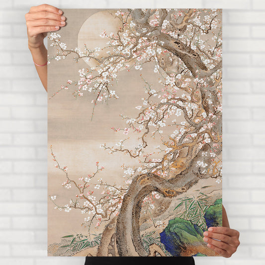 Japanese Plum Blossoms in Moonlight Poster