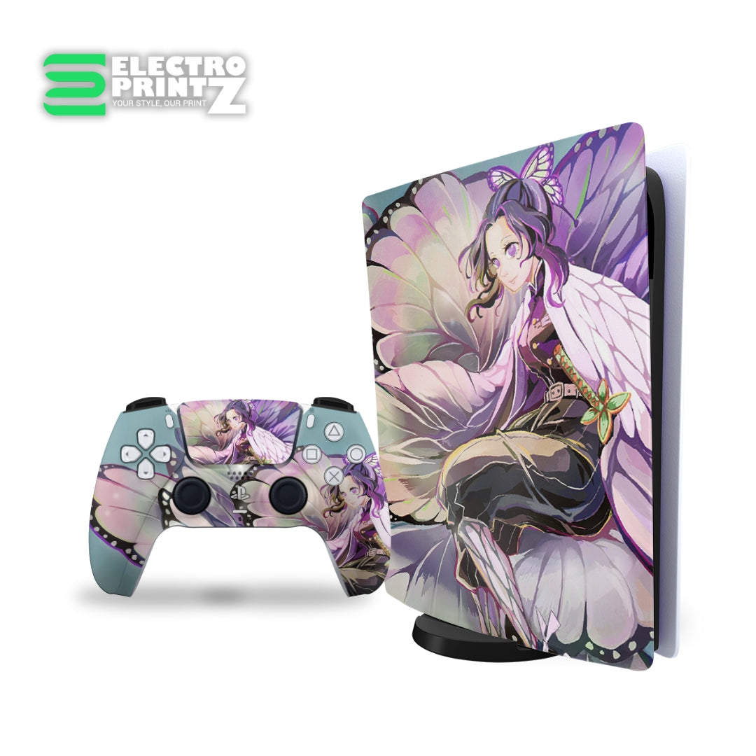 ps5 skin - demon slayer shinobu design on console and controller