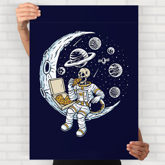 Skeleton On Moon Poster
