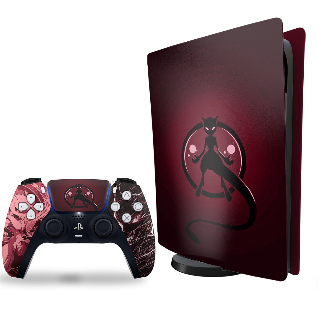 ps5 skins with pokemon mewtwo design on console & controller