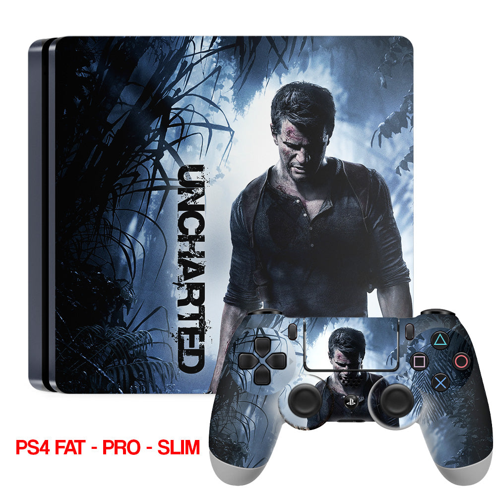 ps4 skin with uncharted design on console & controller
