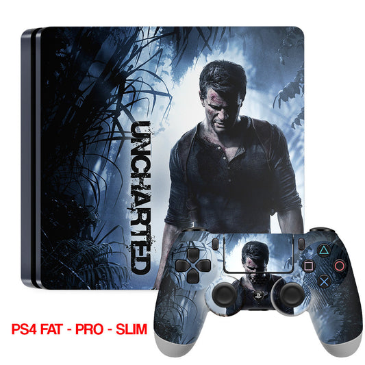 ps4 skin with uncharted design on console & controller