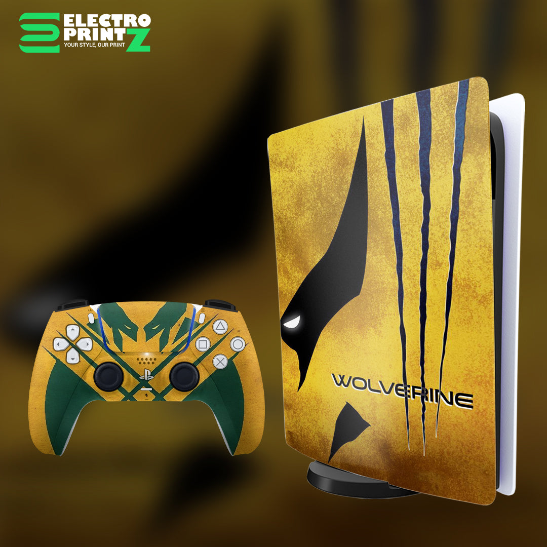 ps5 skin - wolverine design on console and controller